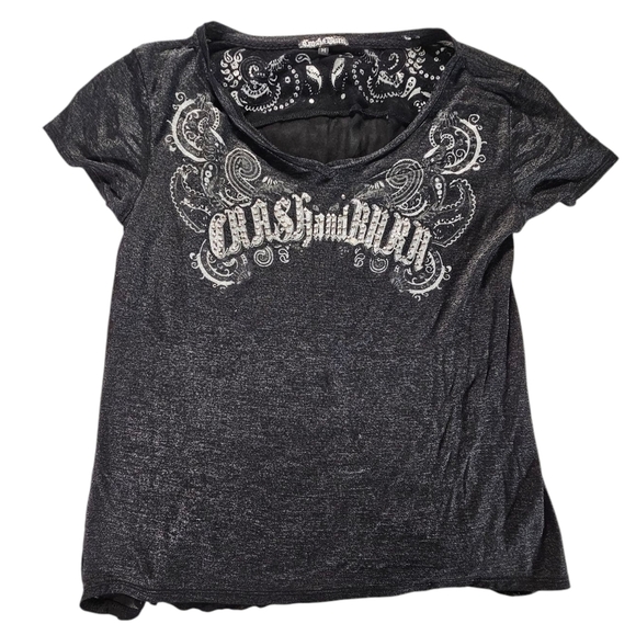 Crash & Burn Biker Black Distressed T-Shirt with White Graphic Size Medium - Picture 1 of 5